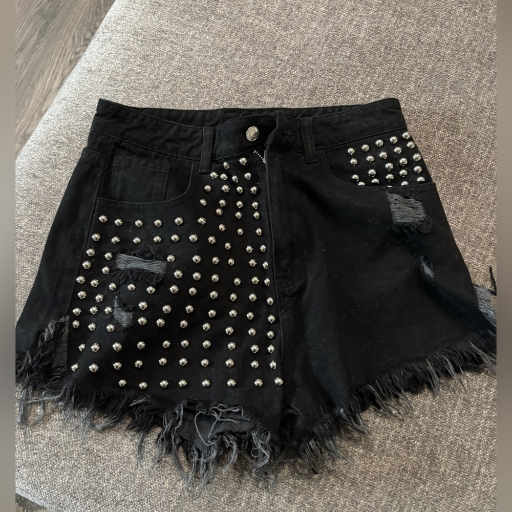 Black Studded Jean Shorts 28/M/6 NWOT